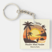 ヴィンテージビーチサンセットバケーションサーフオレンジブラウン キーホルダー (正面)