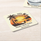 ヴィンテージビーチサンセットバケーションサーフオレンジブラウン スクエアペーパーコースター (アングル)