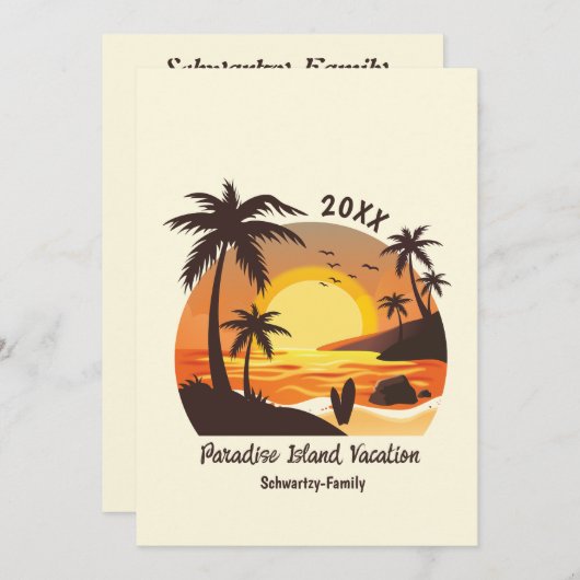 ヴィンテージビーチサンセットバケーションサーフオレンジブラウン 招待状 (正面/裏面)
