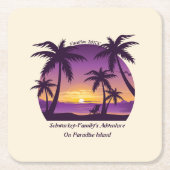 ヴィンテージビーチサンセットバケーションラウンガーピープルプル スクエアペーパーコースター (正面)