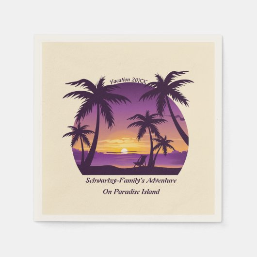 ヴィンテージビーチサンセットバケーションラウンガーピープルプル スタンダードカクテルナプキン (正面)