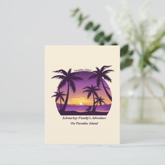 ヴィンテージビーチサンセットバケーションラウンガーピープルプル ポストカード (スタンド正面)