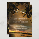 ヴィンテージビーチサンセット |ストリングライツパーム結婚ズ 招待状 (正面/裏面)