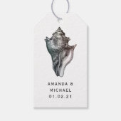 ヴィンテージビーチシェルとダマスク航海の ギフトタグ (正面)