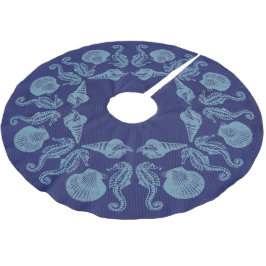 ヴィンテージビーチシーシェルズクリスマスブルー ブラッシュドポリエステルツリースカート