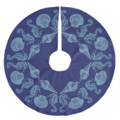 ヴィンテージビーチシーシェルズクリスマスブルー ブラッシュドポリエステルツリースカート (正面)