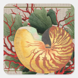 ヴィンテージビーチシーシェル&レッドコーラル スクエアシール