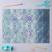 ヴィンテージビーチシーショアブルーホワイトタイルパターン 薄葉紙 (クラフト)