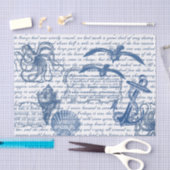 ヴィンテージビーチシーブルーアンドホワイトティッシュペーパー 薄葉紙 (クラフト)