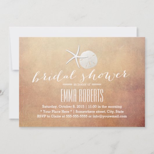 ヴィンテージビーチスターフィッシュ&サンドドルブライダルシャワー 招待状 (正面)
