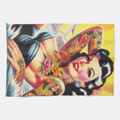 ヴィンテージビーチタトゥーピンナップ キッチンタオル (横)