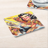 ヴィンテージビーチタトゥーピンナップ スクエアペーパーコースター (アングル)