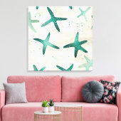 ヴィンテージビーチティール（緑がかった色）抽象芸術スターフィッシュコースタルアート キャンバスプリント (インサイチュ (リビング))