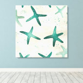 ヴィンテージビーチティール（緑がかった色）抽象芸術スターフィッシュコースタルアート キャンバスプリント (インサイチュ (ウッドフロア))