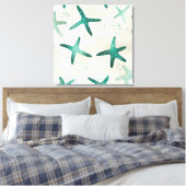 ヴィンテージビーチティール（緑がかった色）抽象芸術スターフィッシュコースタルアート キャンバスプリント (インサイチュ (寝室))