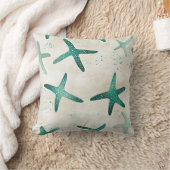 ヴィンテージビーチティール（緑がかった色）抽象芸術ヒトデ沿岸 クッション (ブランケット)
