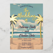 ヴィンテージビーチトロピカルパ結婚ーム 箔招待状 (正面)