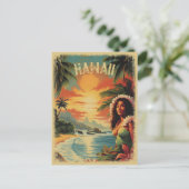 ヴィンテージビーチハワイガールトラベルポストカード ポストカード (スタンド正面)