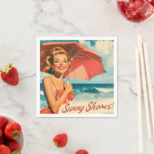ヴィンテージビーチバケーションポスター：ブロンドのピンアップ スタンダードカクテルナプキン (インサイチュ)