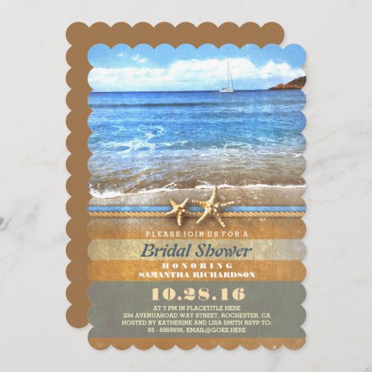 ヴィンテージビーチブライダルシャワー招待状 招待状 (正面/裏面)
