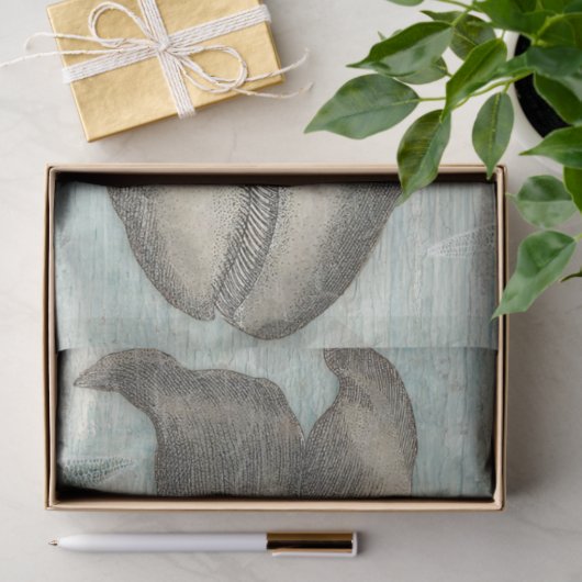 ヴィンテージビーチホエールスターフィッシュブルーウッドデクページ 薄葉紙 (ギフト)