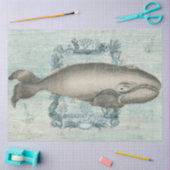 ヴィンテージビーチホエールスターフィッシュブルーウッドデクページ 薄葉紙 (クラフト)