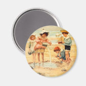 ヴィンテージビーチボーイガールチルドレンファインアート マグネット (正面/裏面)