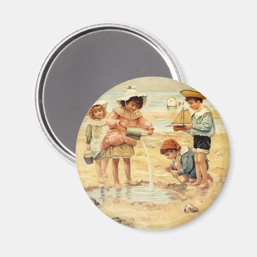ヴィンテージビーチボーイガールチルドレンファインアート マグネット (正面/裏面)