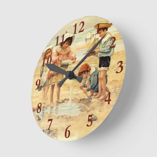ヴィンテージビーチボーイガールチルドレンファインアート ラウンド壁時計 (傾斜)