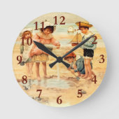 ヴィンテージビーチボーイガールチルドレンファインアート ラウンド壁時計 (正面)