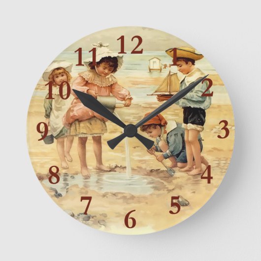 ヴィンテージビーチボーイガールチルドレンファインアート ラウンド壁時計 (正面)