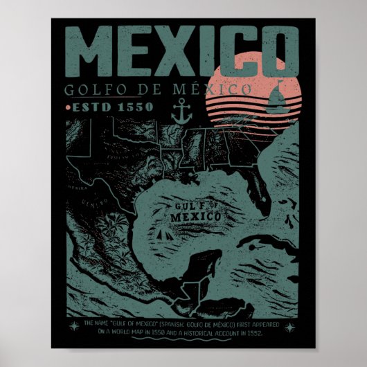 ヴィンテージビーチメンズウィメンズメキシコ湾Est.1550 ポスター (正面)