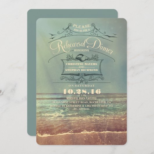 ヴィンテージビーチリハーサル夕食招待状 招待状 (正面/裏面)