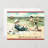 ヴィンテージビーチ入浴美しい葉書 ポストカード (正面/裏面)