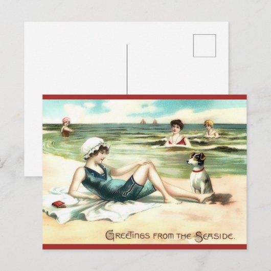 ヴィンテージビーチ入浴美しい葉書 ポストカード (正面/裏面)