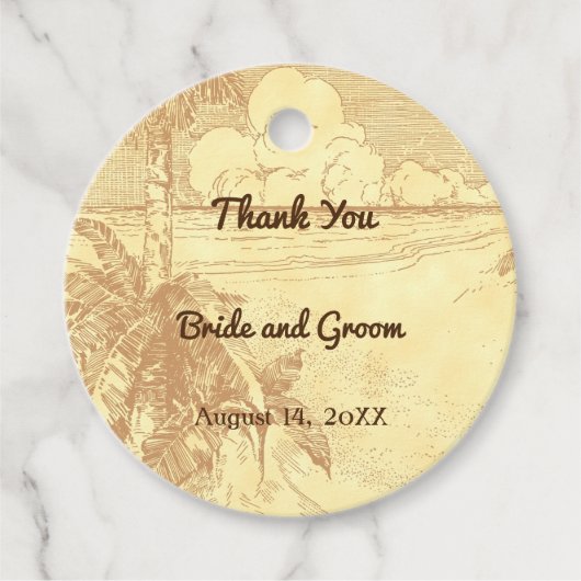 ヴィンテージビーチ及びヤシ木エッチングギフトラベル フェイバータグ (正面)