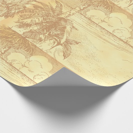 ヴィンテージビーチ及びヤシ木エッチングギフトラベル ラッピングペーパー (角)