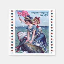 ヴィンテージビーチ女の子の女の子4日7月のパーティーナプキン