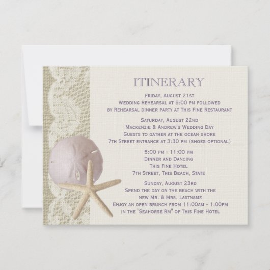 ヴィンテージビーチ旅程パープル 招待状 (正面)