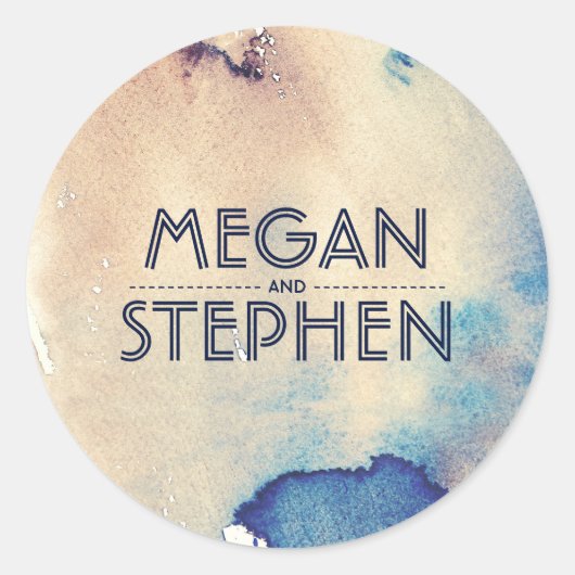 ヴィンテージビーチ水の色モダン結婚の ラウンドシール (正面)