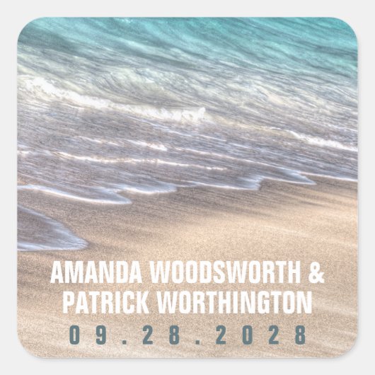 ヴィンテージビーチ波砂結婚式の引き出物 スクエアシール (正面)