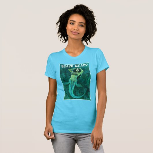 ヴィンテージビーチ準備ピンアップマーメイドTシャツ Tシャツ (正面フル)