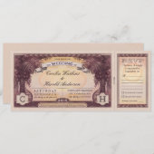 ヴィンテージビーチ結婚式チケットとRSVPカード 招待状 (正面/裏面)