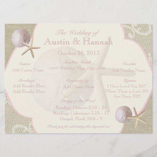 ヴィンテージビーチ結婚式プログラムカード プログラム (正面)