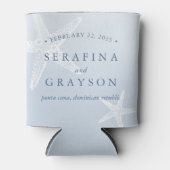 ヴィンテージビーチ結婚式ホワイトヒトスターフィッシュブルー 缶クーラー (正面)