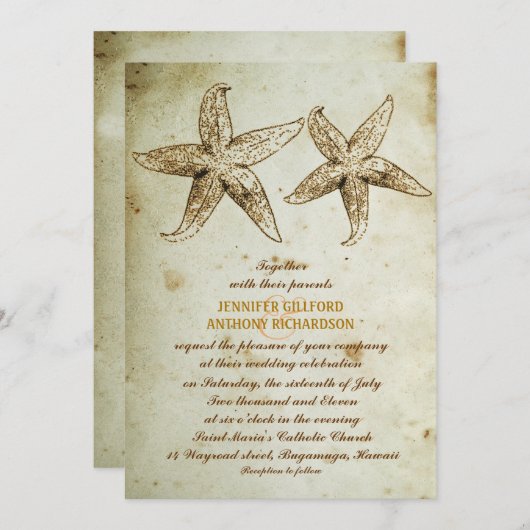 ヴィンテージビーチ結婚式招待状 招待状 (正面/裏面)