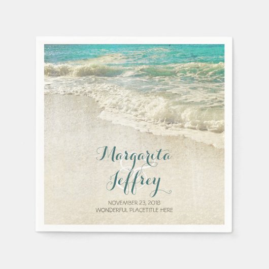 ヴィンテージビーチ結婚式紙ナプキン スタンダードカクテルナプキン (正面)