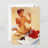 ヴィンテージビーチ美しいピンアップガール ポストカード (正面/裏面)