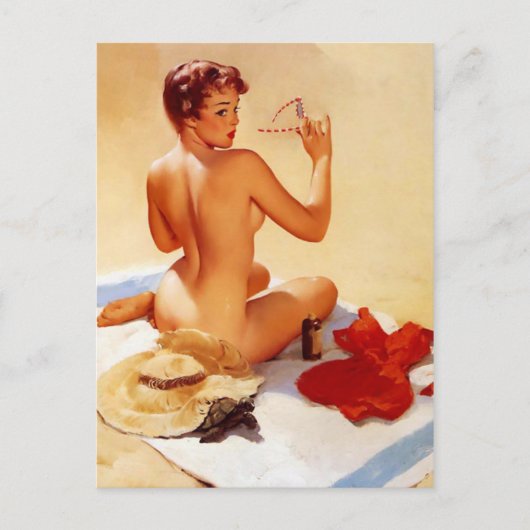 ヴィンテージビーチ美しいピンアップガール ポストカード (正面)
