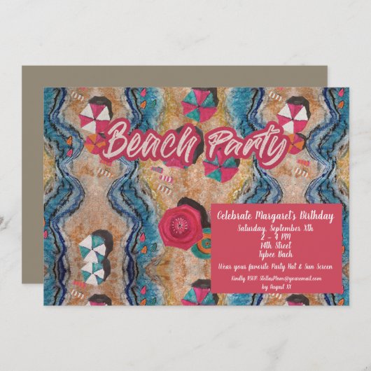ヴィンテージビーチ誕生日パーティーへの招待 招待状 (正面/裏面)